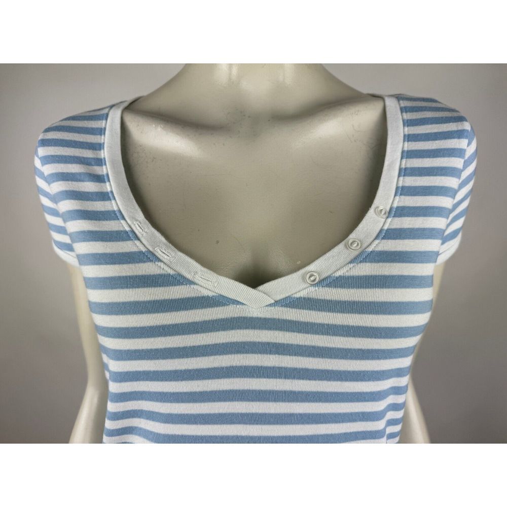 Frame Le Button V-Neck Striped Tee Women‎ S EUC Supima Cotton Striped Stretch - Picture 9 of 10